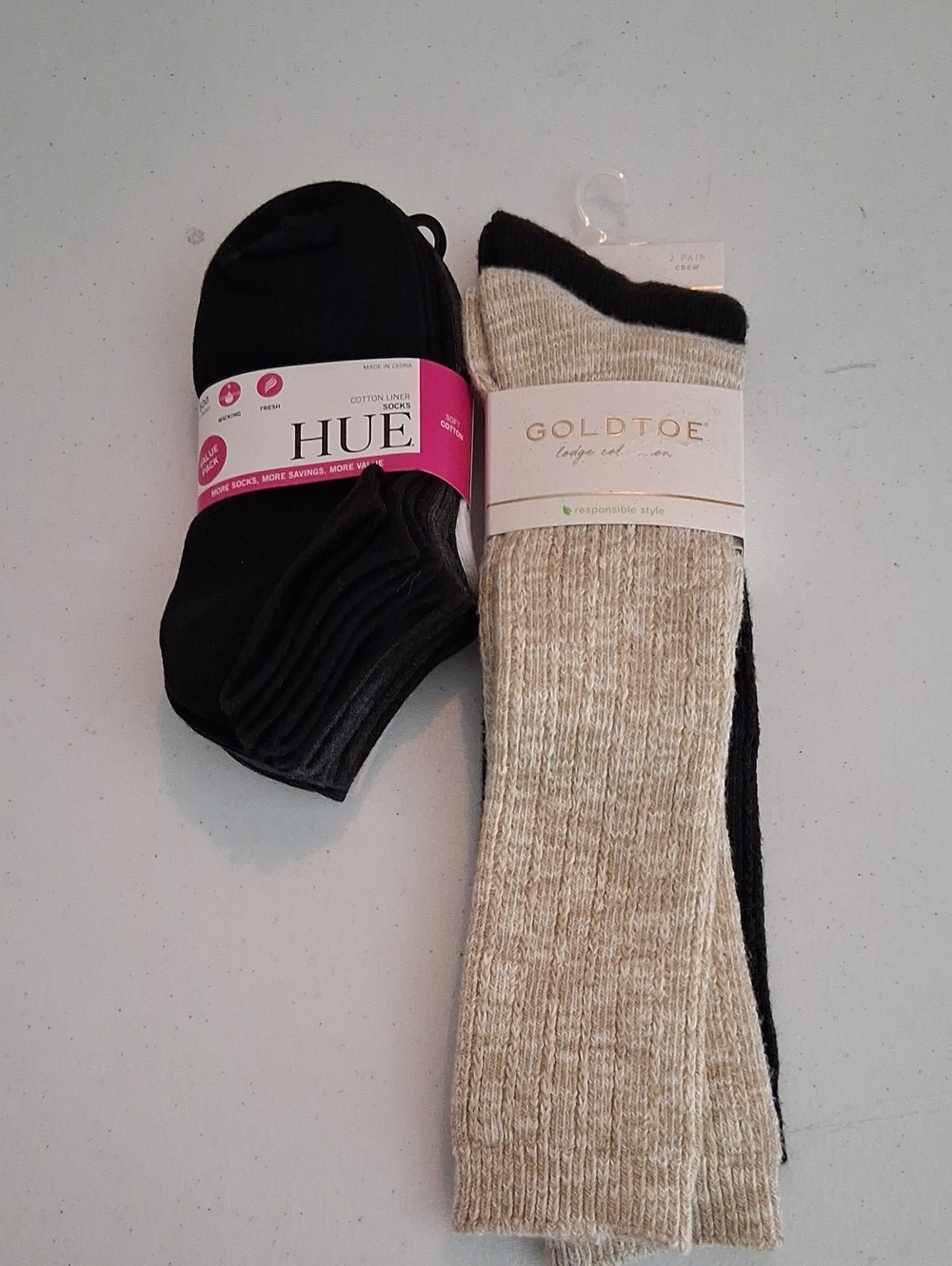 HUE Women's No-Show Socks and Goldtoe Crew Socks - Black and Beige